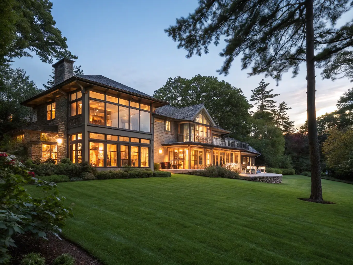 A modern, beautifully finished residential home with a spacious porch and landscaped yard, showcasing Hunter Paige Construction's residential expertise.