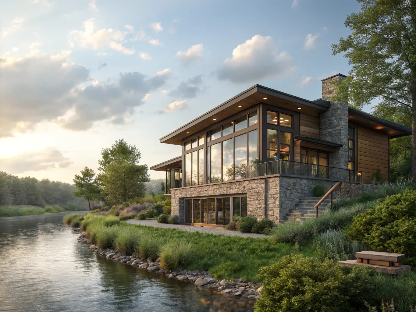 A newly constructed modern house with a focus on architectural details and landscaping, showcasing Hunter Paige Construction's residential expertise.